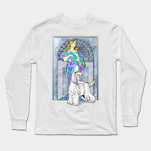 Mucha/Watson. White Afghan Hound.Elegant blonde female. Long Sleeve T-Shirt by chepea2